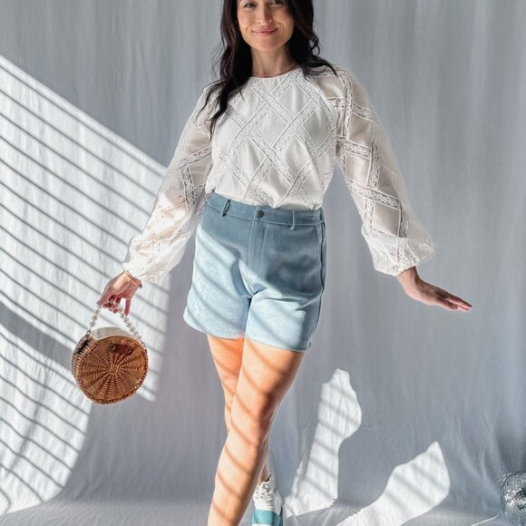 Le Paris Stretch Micro Suede Shorts | Sadie & Sage | Blue - Picture 6 of 12